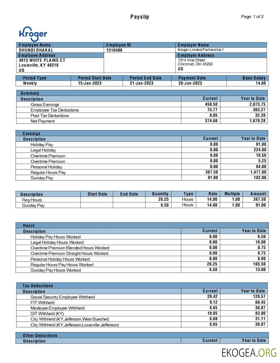 Modèle de fiche de paie d'épicerie Kroger aux formats Word et PDF.pdf, 1